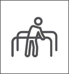 a simple line drawing icon of a person using balancing bars