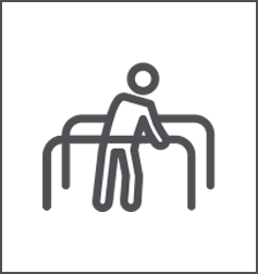 a simple line drawing icon of a person using balancing bars
