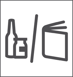 Line art icon of a bottle, a can, and a book