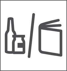 Line art icon of a bottle, a can, and a book