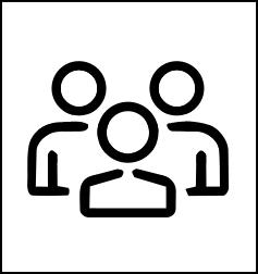 simple line art icon of three people standing together