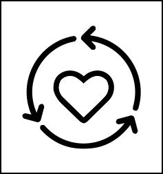 a symbold of a heart with three arrows circling counter clockwise around it 
