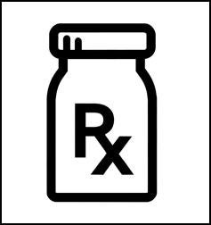 icon of a prescription bottle with the letters R X on it